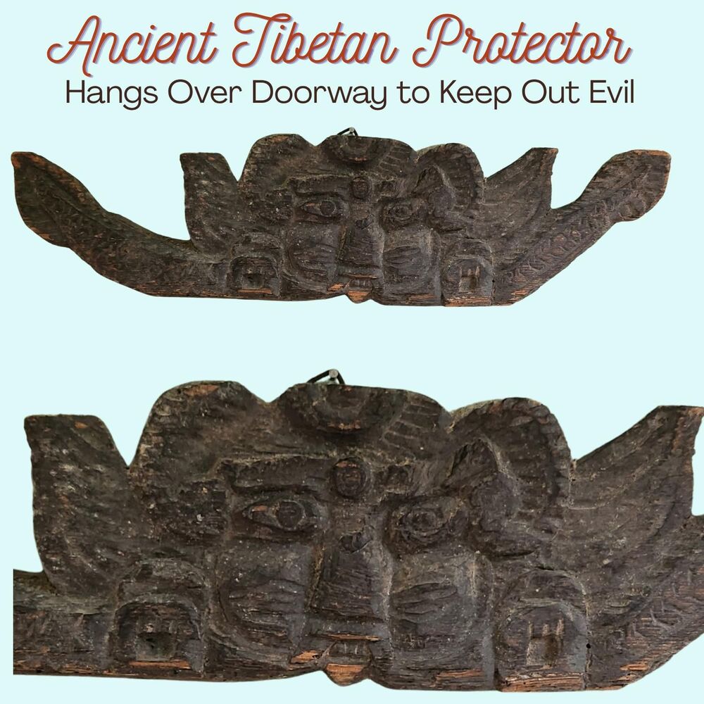 Nepali Cheppu Sculpture | 20" Antique Tibetan Doorway Protector | Handcarved Woo